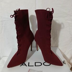 Aldo Women's Deep Red Lace-Up Heeled Boots
